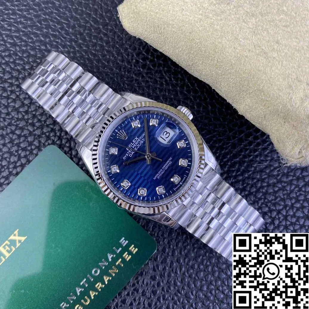 Blue M126234 Dial Diamond Rolex 36MM Steel Hourmarker Motif Factory Clean Stainless Datejust 1007